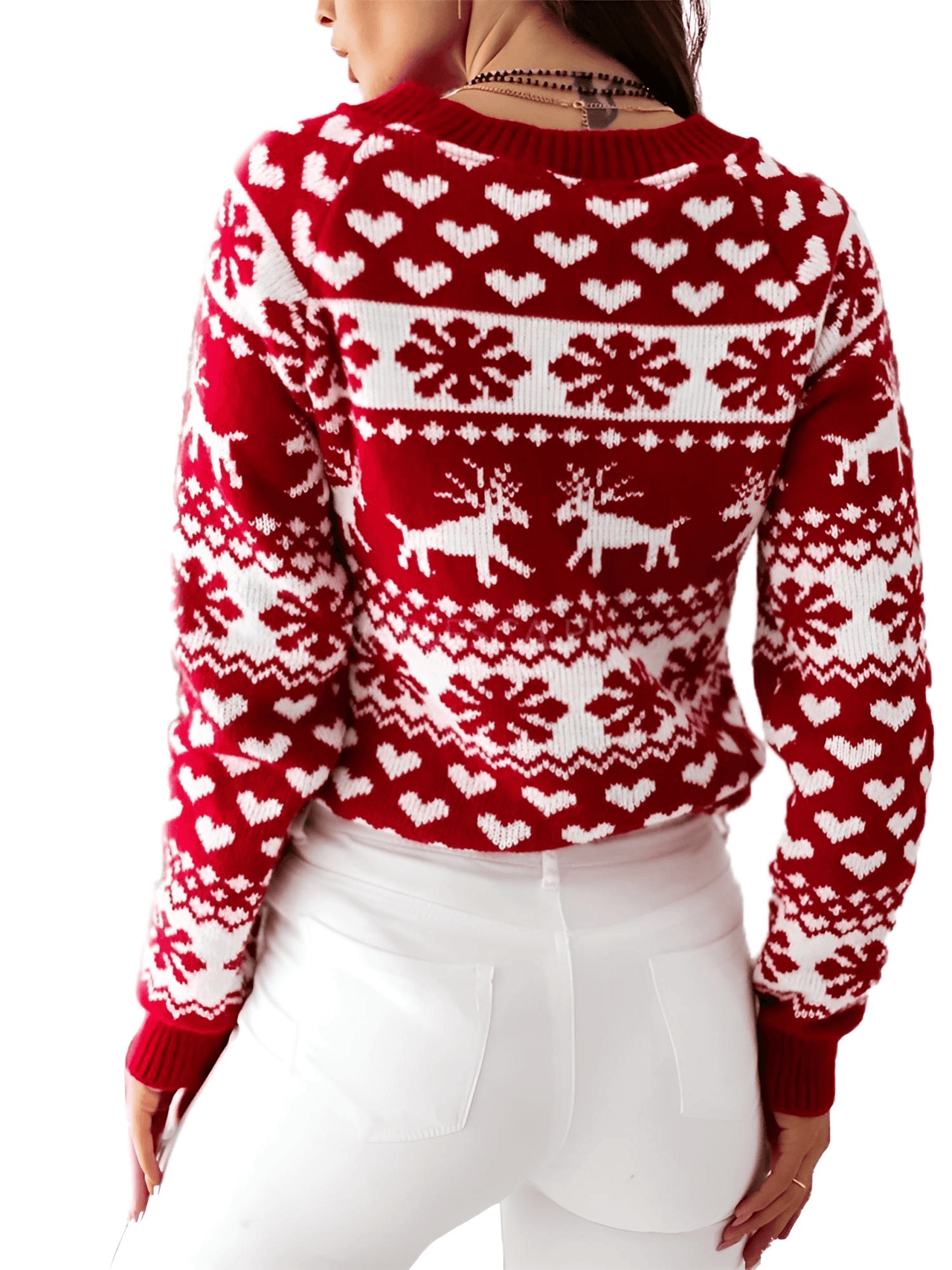 Women's Christmas Sweaters Winter Pullover Tops Casual Long Sleeve Print Knitted Sweater Women Clothes, Drestiny, Sweaters, Pullovers, United States, Canada, Australia, New Zealand, United Kingdom, Long Sleeves, S, M, L, XL, XXL, 2XL, 4, 6, 8, 10, 12, Red, White, shopdrestiny.com
