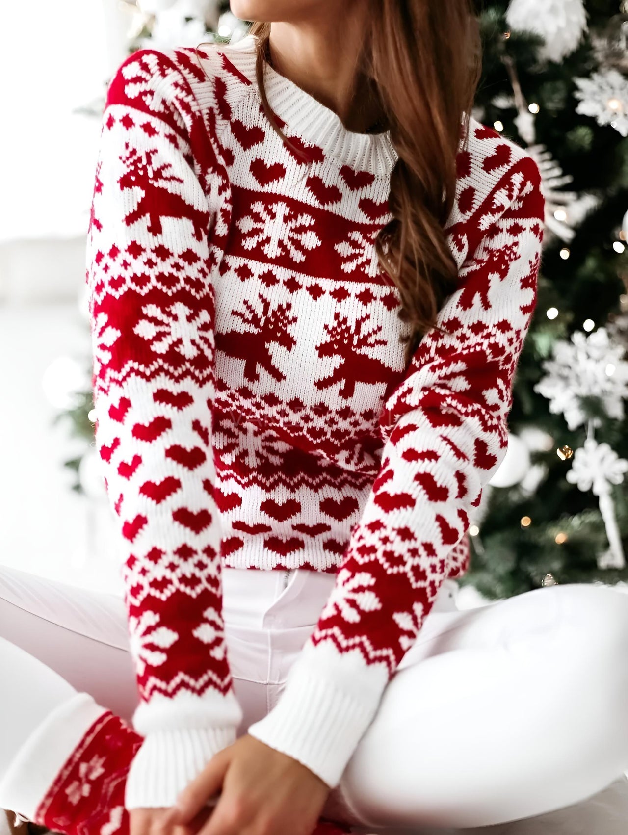 Women's Christmas Sweaters Winter Pullover Tops Casual Long Sleeve Print Knitted Sweater Women Clothes, Drestiny, Sweaters, Pullovers, United States, Canada, Australia, New Zealand, United Kingdom, Long Sleeves, S, M, L, XL, XXL, 2XL, 4, 6, 8, 10, 12, Red, White, shopdrestiny.com