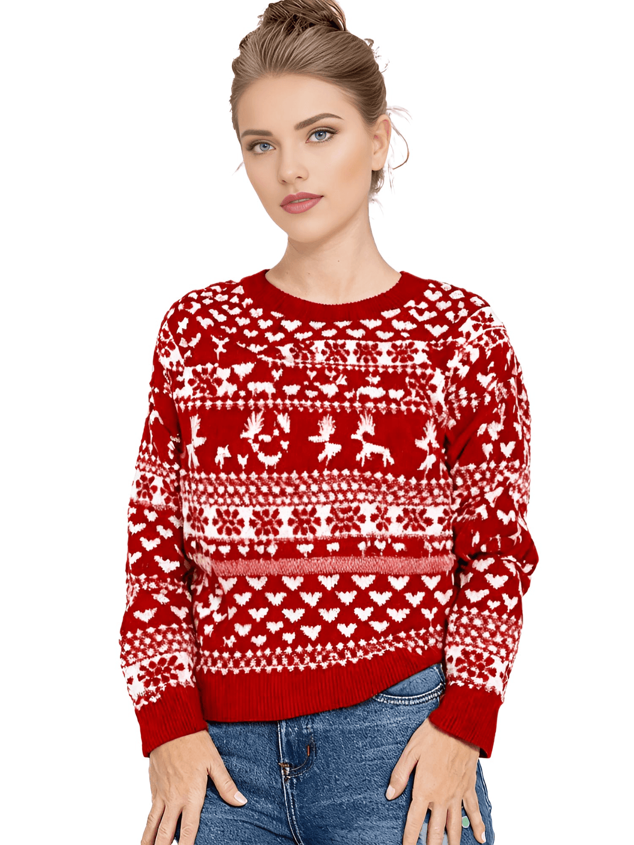 Women's Christmas Sweaters Winter Pullover Tops Casual Long Sleeve Print Knitted Sweater Women Clothes, Drestiny, Sweaters, Pullovers, United States, Canada, Australia, New Zealand, United Kingdom, Long Sleeves, S, M, L, XL, XXL, 2XL, 4, 6, 8, 10, 12, Red, White, shopdrestiny.com