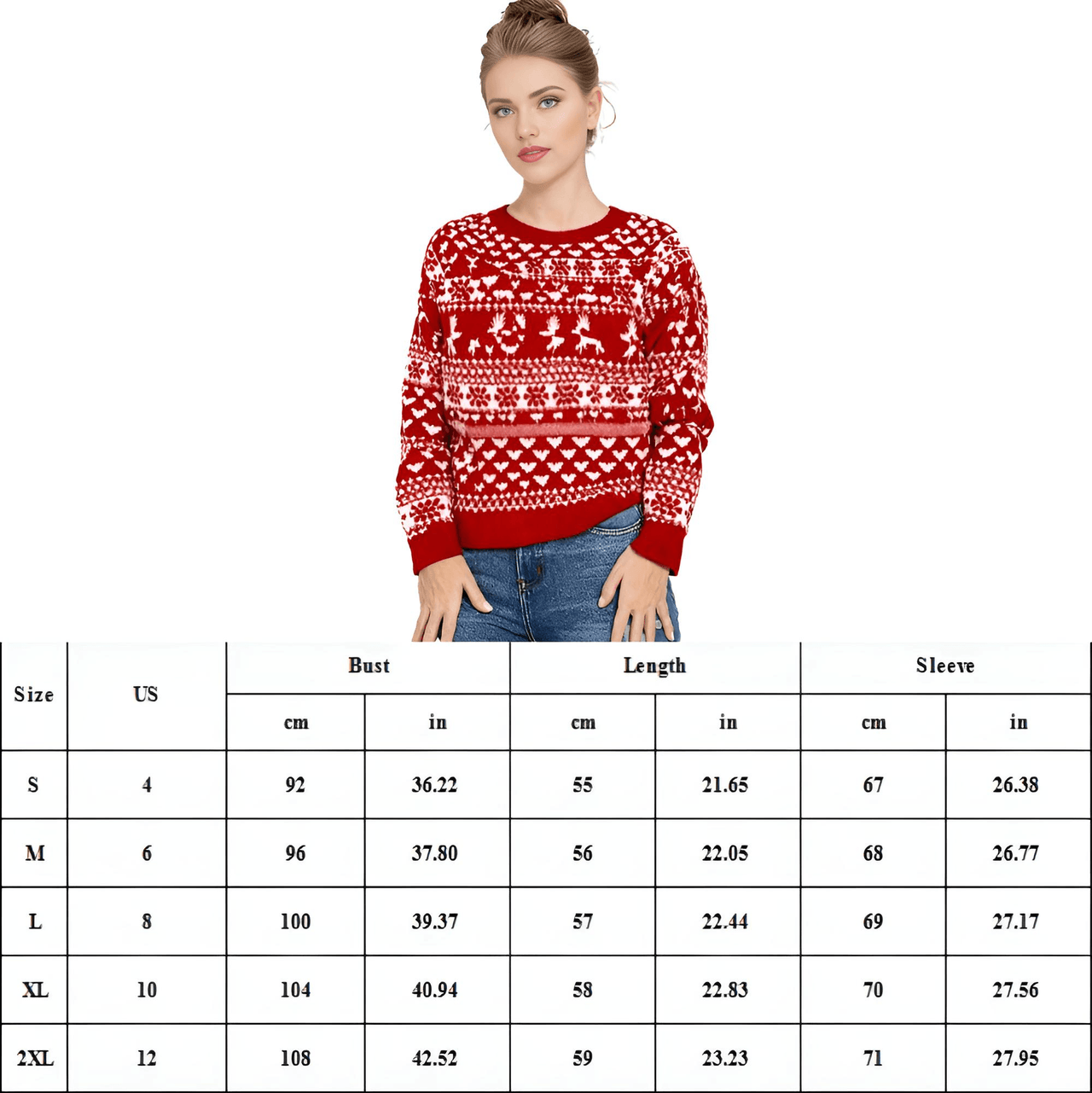 Women's Christmas Sweaters Winter Pullover Tops Casual Long Sleeve Print Knitted Sweater Women Clothes, Drestiny, Sweaters, Pullovers, United States, Canada, Australia, New Zealand, United Kingdom, Long Sleeves, S, M, L, XL, XXL, 2XL, 4, 6, 8, 10, 12, Red, White, shopdrestiny.com
