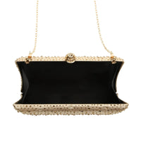 Thumbnail for Gold clutch bag with gold embellishments on a white background