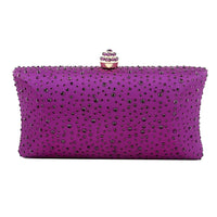 Thumbnail for Purple clutch bag with black embellishments on a white background