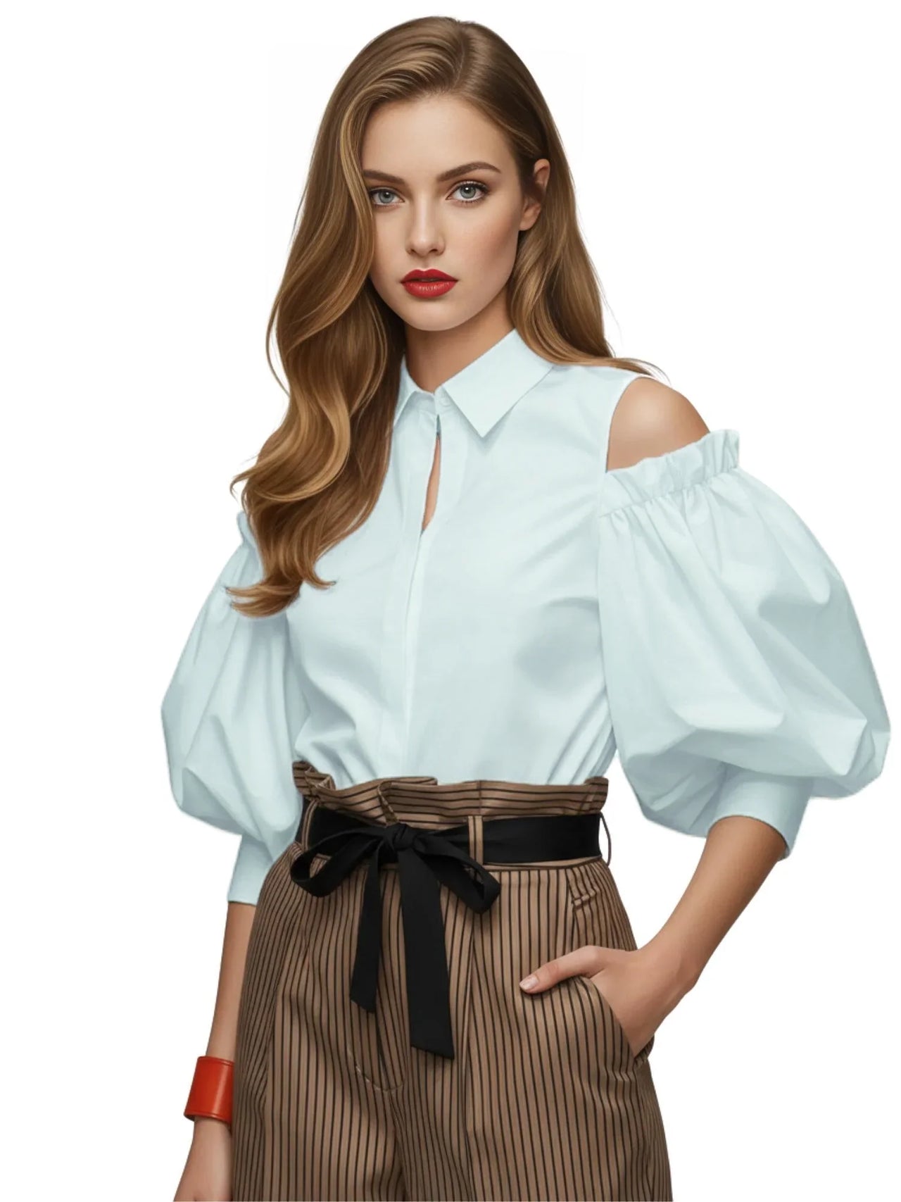 Women's Cold-Shoulder Tuxedo Blouse Summer Office Tops for Women