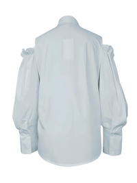 Thumbnail for Women's Cold-Shoulder Tuxedo Blouse Summer Office Tops for Women, Blouses, Dress Shirts, Casual Shirts, 3/4 Sleeves, Black, White, Green, Purple, Light Blue, S, M, L, XL, XXL, United States, USA, Canada, Australia, New Zealand, United Kingdom, UK, cold shoulder blouse, women's cold shoulder tops, tuxedo blouse women's, blue cold shoulder blouse, formal cold shoulder blouse, shopdrestiny.com