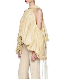 Thumbnail for Women's Cold Shoulder Puff Blouse O Neck Minimalist Shirts Female Fashion Stylish Clothes, Drestiny, Blouses, Long Sleeves, Off Shoulder, Dress Shirts, United States, USA, Canada, Australia, New Zealand, United Kingdom, UK, Apricot, Yellow, Cold shoulder tops for women, puff sleeve blouse women's, off shoulder puff sleeve top, ladies cold shoulder tops, fashion cold shoulder blouses, S, M, L, XL, 4, 6, 8, 10, 12, shopdrestiny.com