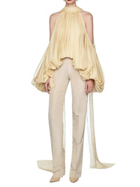 Thumbnail for Women's Cold Shoulder Puff Blouse O Neck Minimalist Shirts Female Fashion Stylish Clothes, Drestiny, Blouses, Long Sleeves, Off Shoulder, Dress Shirts, United States, USA, Canada, Australia, New Zealand, United Kingdom, UK, Apricot, Yellow, Cold shoulder tops for women, puff sleeve blouse women's, off shoulder puff sleeve top, ladies cold shoulder tops, fashion cold shoulder blouses, S, M, L, XL, 4, 6, 8, 10, 12, shopdrestiny.com