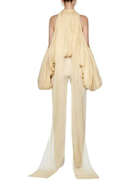 Thumbnail for Women's Cold Shoulder Puff Blouse O Neck Minimalist Shirts Female Fashion Stylish Clothes, Drestiny, Blouses, Long Sleeves, Off Shoulder, Dress Shirts, United States, USA, Canada, Australia, New Zealand, United Kingdom, UK, Apricot, Yellow, Cold shoulder tops for women, puff sleeve blouse women's, off shoulder puff sleeve top, ladies cold shoulder tops, fashion cold shoulder blouses, S, M, L, XL, 4, 6, 8, 10, 12, shopdrestiny.com