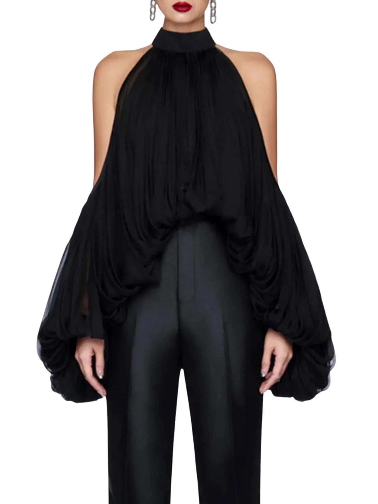 Women's Cold Shoulder Puff Blouse O Neck Minimalist Shirts Female Fashion Stylish Clothes