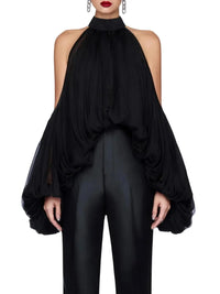 Thumbnail for Women's Cold Shoulder Puff Blouse O Neck Minimalist Shirts Female Fashion Stylish Clothes