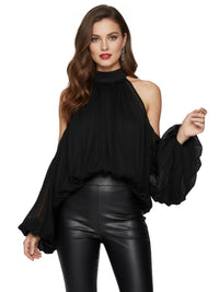 Thumbnail for Women's Cold Shoulder Puff Blouse O Neck Minimalist Shirts Female Fashion Stylish Clothes