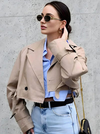 Thumbnail for Women's Crop Belted Jacket -, Jackets , Drestiny , Australia, Beige, Black, Canada, Charcoal, Coffee, Jackets, Khaki, L, M, Navy, New Zealand, S, United Kingdom, United States, White , Drestiny , www.shopdrestiny.com