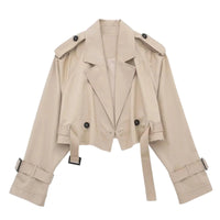 Thumbnail for Women's Crop Belted Jacket -, Jackets , Drestiny , Australia, Beige, Black, Canada, Charcoal, Coffee, Jackets, Khaki, L, M, Navy, New Zealand, S, United Kingdom, United States, White , Drestiny , www.shopdrestiny.com