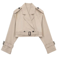 Thumbnail for Women's Crop Belted Jacket -, Jackets , Drestiny , Australia, Beige, Black, Canada, Charcoal, Coffee, Jackets, Khaki, L, M, Navy, New Zealand, S, United Kingdom, United States, White , Drestiny , www.shopdrestiny.com
