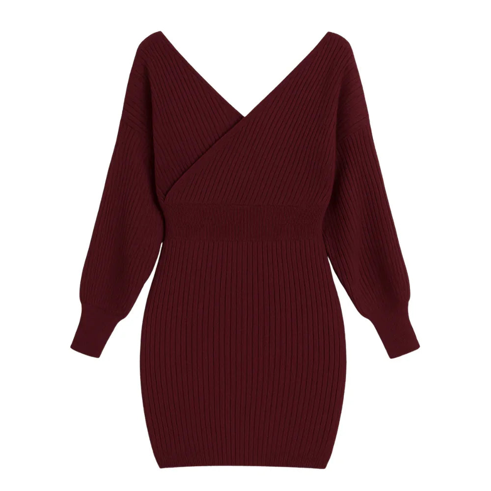 Dark red sweater dress on a white background