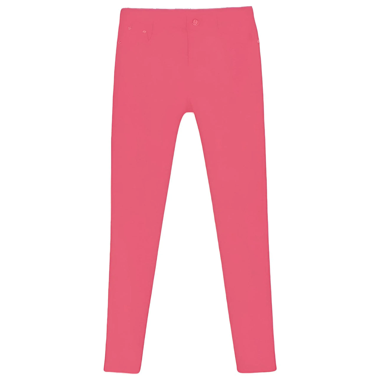 Deep pink skinny jeans on a white background