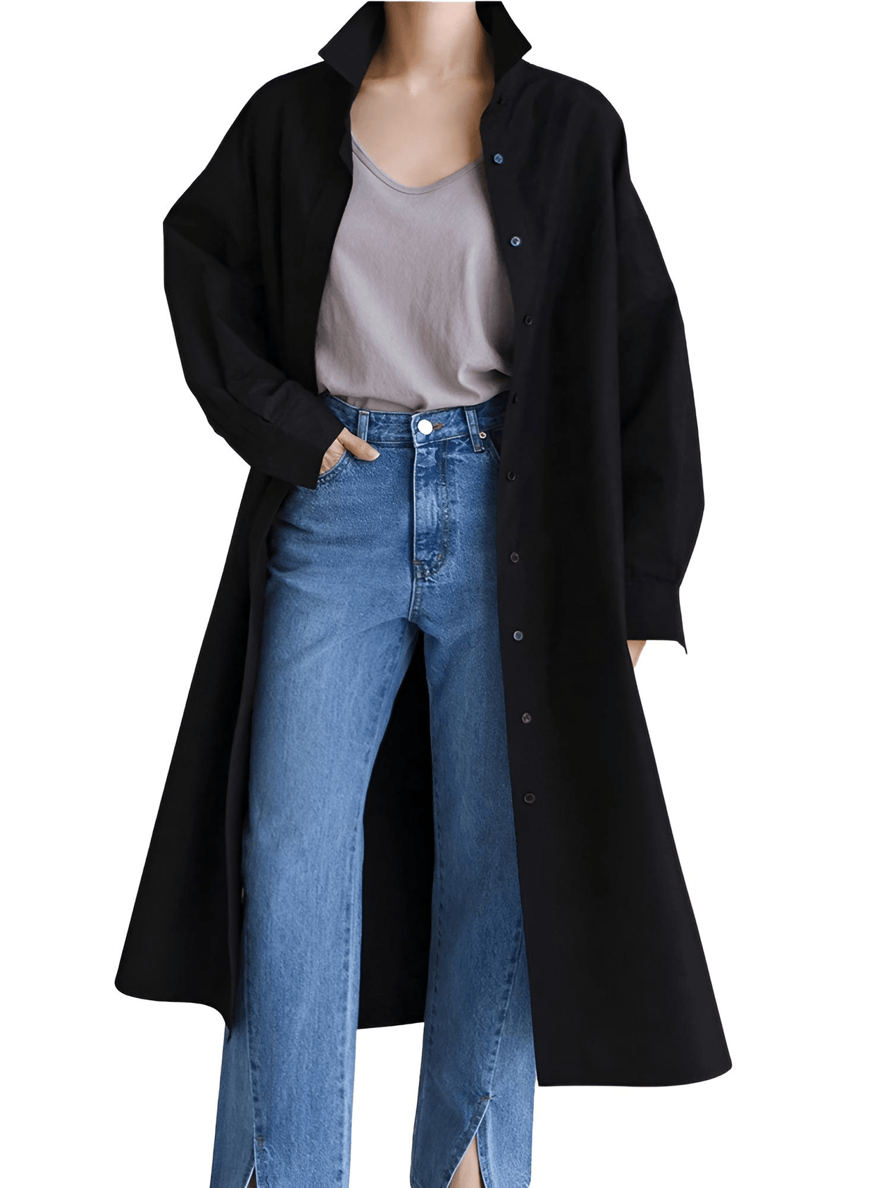 Women's Extra Long Blouse Casual New Lapel Long Sleeve Loose Fit Shirt Women's Fashion -, Blouses , Drestiny , Australia, Black, Blue, Casual Shirts, Dress Shirts, FR, L, Long Sleeves, M, New Zealand, S, United Kingdom, United States, White, XL , Drestiny , www.shopdrestiny.com