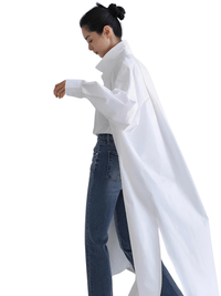 Thumbnail for Women's Extra Long Blouse Casual New Lapel Long Sleeve Loose Fit Shirt Women's Fashion -, Blouses , Drestiny , Australia, Black, Blue, Casual Shirts, Dress Shirts, FR, L, Long Sleeves, M, New Zealand, S, United Kingdom, United States, White, XL , Drestiny , www.shopdrestiny.com