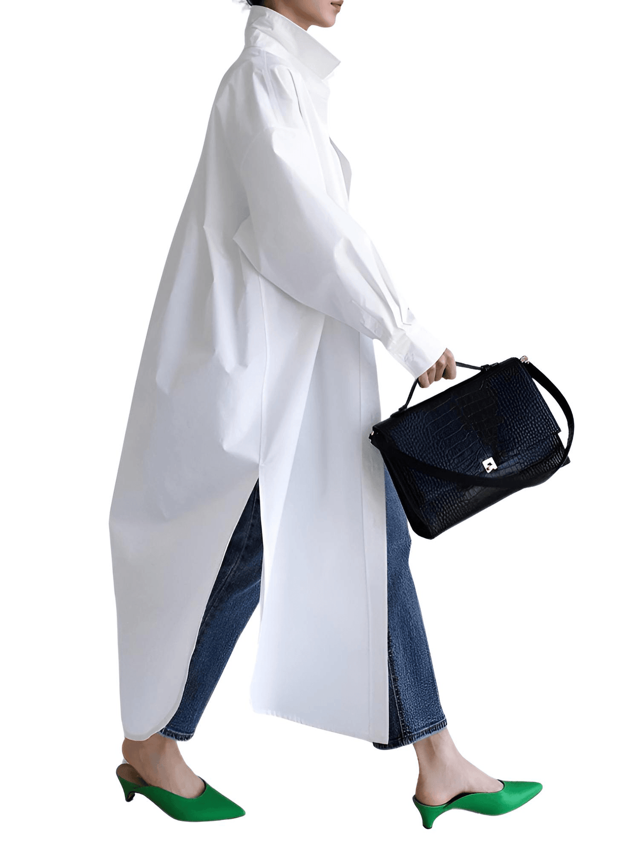 Women's Extra Long Blouse Casual New Lapel Long Sleeve Loose Fit Shirt Women's Fashion -, Blouses , Drestiny , Australia, Black, Blue, Casual Shirts, Dress Shirts, FR, L, Long Sleeves, M, New Zealand, S, United Kingdom, United States, White, XL , Drestiny , www.shopdrestiny.com