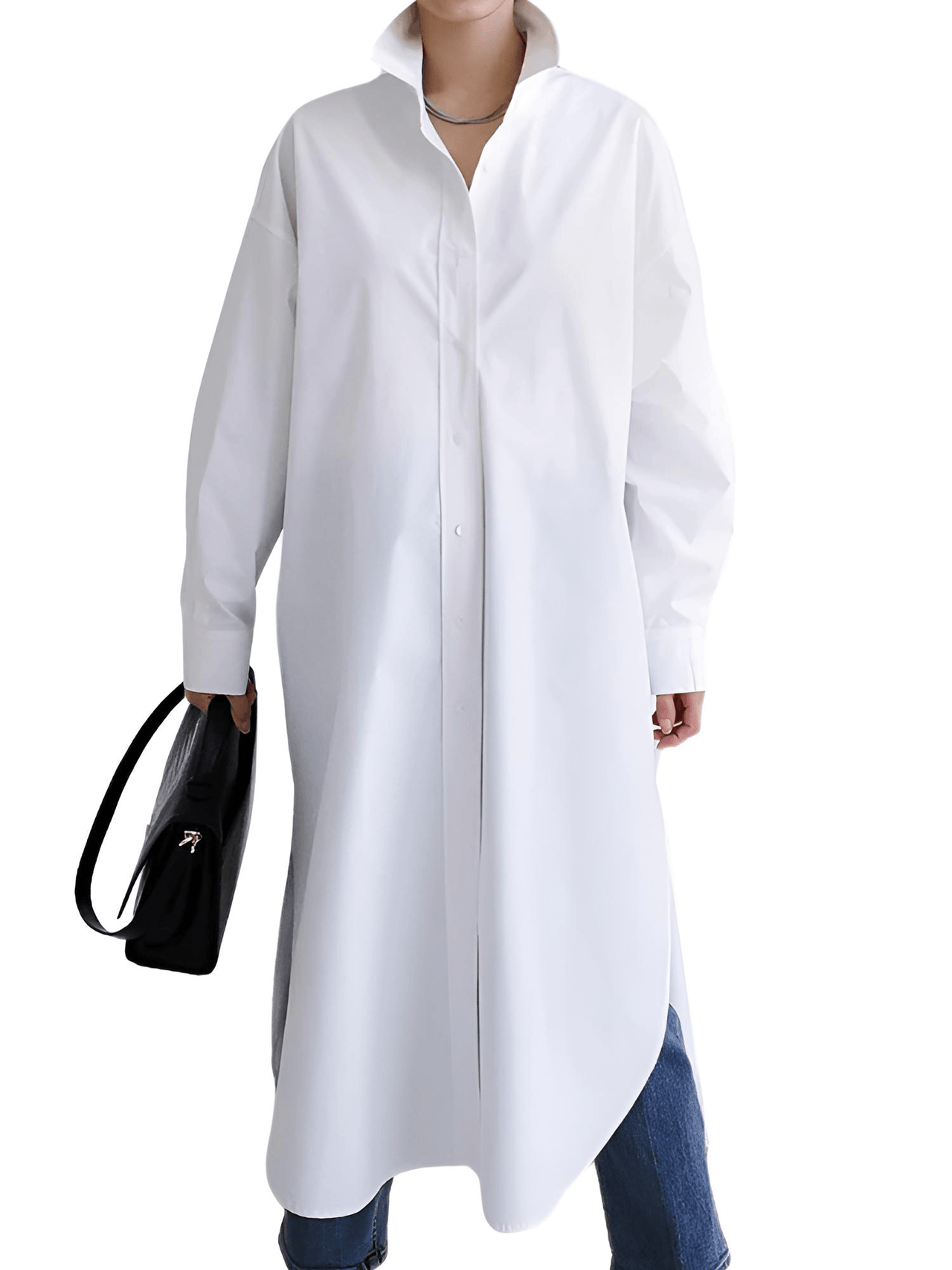 Women's Extra Long Blouse Casual New Lapel Long Sleeve Loose Fit Shirt Women's Fashion -, Blouses , Drestiny , Australia, Black, Blue, Casual Shirts, Dress Shirts, FR, L, Long Sleeves, M, New Zealand, S, United Kingdom, United States, White, XL , Drestiny , www.shopdrestiny.com