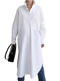 Thumbnail for Women's Extra Long Blouse Casual New Lapel Long Sleeve Loose Fit Shirt Women's Fashion -, Blouses , Drestiny , Australia, Black, Blue, Casual Shirts, Dress Shirts, FR, L, Long Sleeves, M, New Zealand, S, United Kingdom, United States, White, XL , Drestiny , www.shopdrestiny.com