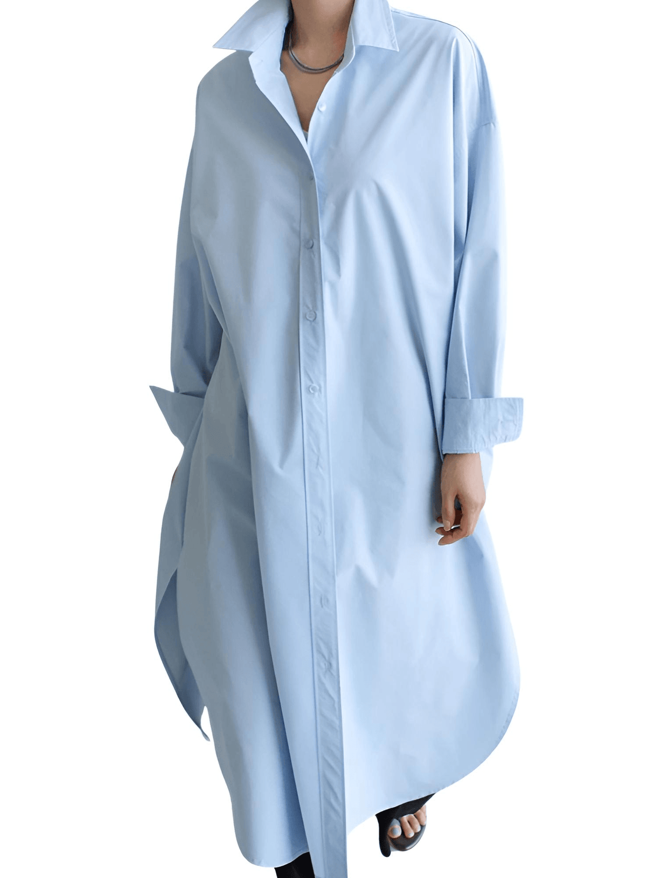 Women's Extra Long Blouse Casual New Lapel Long Sleeve Loose Fit Shirt Women's Fashion -, Blouses , Drestiny , Australia, Black, Blue, Casual Shirts, Dress Shirts, FR, L, Long Sleeves, M, New Zealand, S, United Kingdom, United States, White, XL , Drestiny , www.shopdrestiny.com