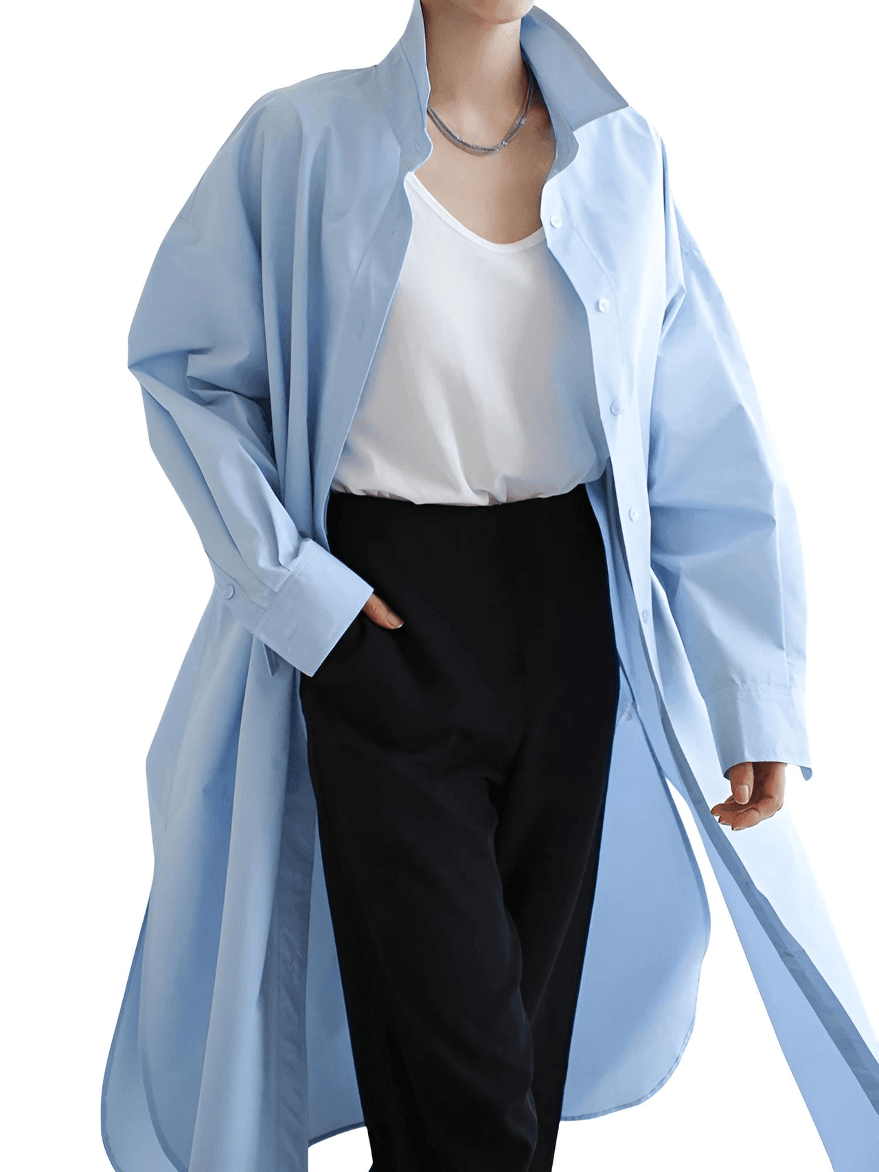 Women's Extra Long Blouse Casual New Lapel Long Sleeve Loose Fit Shirt Women's Fashion -, Blouses , Drestiny , Australia, Black, Blue, Casual Shirts, Dress Shirts, FR, L, Long Sleeves, M, New Zealand, S, United Kingdom, United States, White, XL , Drestiny , www.shopdrestiny.com