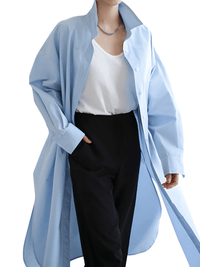 Thumbnail for Women's Extra Long Blouse Casual New Lapel Long Sleeve Loose Fit Shirt Women's Fashion -, Blouses , Drestiny , Australia, Black, Blue, Casual Shirts, Dress Shirts, FR, L, Long Sleeves, M, New Zealand, S, United Kingdom, United States, White, XL , Drestiny , www.shopdrestiny.com