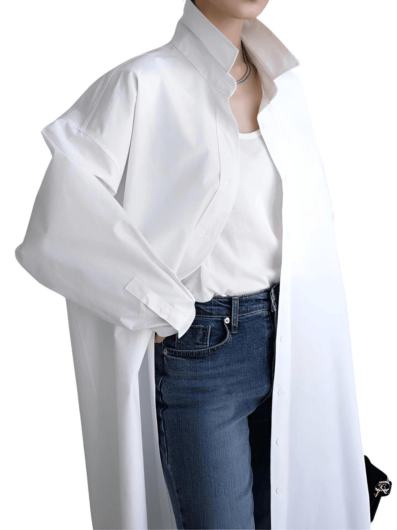 Women's Extra Long Blouse Casual New Lapel Long Sleeve Loose Fit Shirt Women's Fashion -, Blouses , Drestiny , Australia, Black, Blue, Casual Shirts, Dress Shirts, FR, L, Long Sleeves, M, New Zealand, S, United Kingdom, United States, White, XL , Drestiny , www.shopdrestiny.com