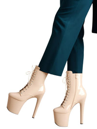 Thumbnail for Women's Extreme Stiletto Platform Boots Lace Up Sexy Black Pole Dancing Ankle Boots Side Zip 5-12