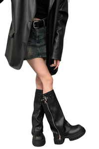 Thumbnail for Women's Fashion Belt Buckle Knee High Boots Ladies Elegant Platform Long Pipe Booties Casual Women's Knee High Booties, Drestiny, women's buckle knee high boots, black buckle knee high boots women, heeled buckle knee high boots women, women's knee high boots with buckle uk, best buckle knee high boots women, trendy buckle knee high boots women, affordable buckle knee high boots women uk, Boots, Heels, Black, Brown, 5, 6, 6.5, 7.5, 8.5, 9, United States, Australia,New Zealand, United Kingdom,shopdrestiny.com