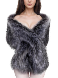 Thumbnail for Women's Faux Fur Shawl Long Scarf Neck Warmer Women Furry Shawl Wedding Bridal Jacket Formal Evening Party Shrug Accessories, Drestiny, Scarves, Shawls, One Size, United States, Canada, Australia, New Zealand, United Kingdom, Faux Fur Shawl, Faux Fur Wrap, Luxury Faux Fur Shawl, Wedding Guest Faux Fur Shawl, Black Faux Fur Shawl, Brown, Khaki, Black, White, Wine Red, Grey, Camel, Blue Fox, White Coffee Tip, Dark Blue, shopdrestiny.com