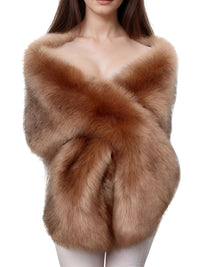 Thumbnail for Women's Faux Fur Shawl Long Scarf Neck Warmer Women Furry Shawl Wedding Bridal Jacket Formal Evening Party Shrug Accessories, Drestiny, Scarves, Shawls, One Size, United States, Canada, Australia, New Zealand, United Kingdom, Faux Fur Shawl, Faux Fur Wrap, Luxury Faux Fur Shawl, Wedding Guest Faux Fur Shawl, Black Faux Fur Shawl, Brown, Khaki, Black, White, Wine Red, Grey, Camel, Blue Fox, White Coffee Tip, Dark Blue, shopdrestiny.com
