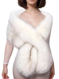 Thumbnail for Women's Faux Fur Shawl Long Scarf Neck Warmer Women Furry Shawl Wedding Bridal Jacket Formal Evening Party Shrug Accessories, Drestiny, Scarves, Shawls, One Size, United States, Canada, Australia, New Zealand, United Kingdom, Faux Fur Shawl, Faux Fur Wrap, Luxury Faux Fur Shawl, Wedding Guest Faux Fur Shawl, Black Faux Fur Shawl, Brown, Khaki, Black, White, Wine Red, Grey, Camel, Blue Fox, White Coffee Tip, Dark Blue, shopdrestiny.com
