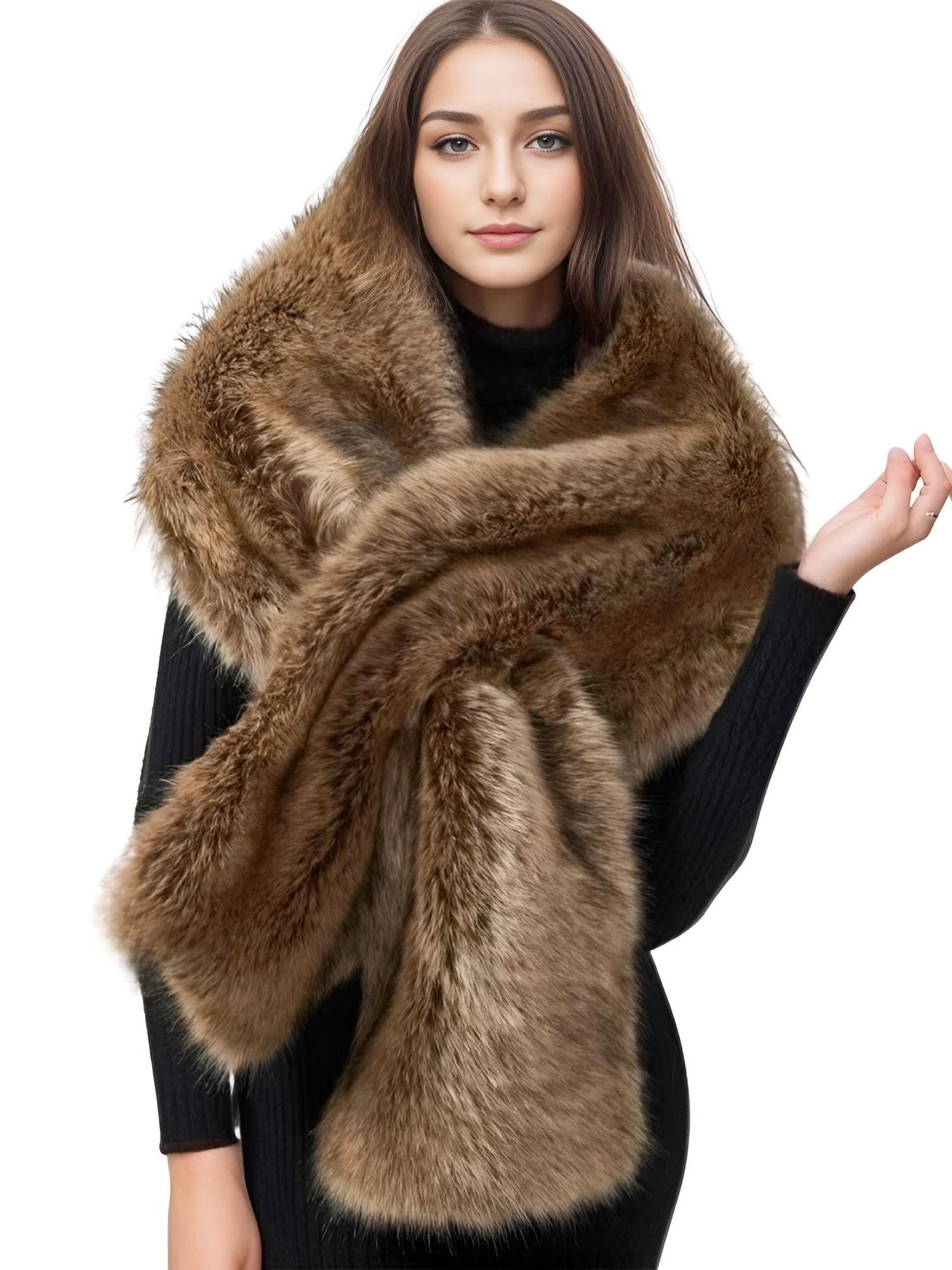 Women's Faux Fur Shawl Long Scarf Neck Warmer Women Furry Shawl Wedding Bridal Jacket Formal Evening Party Shrug Accessories, Drestiny, Scarves, Shawls, One Size, United States, Canada, Australia, New Zealand, United Kingdom, Faux Fur Shawl, Faux Fur Wrap, Luxury Faux Fur Shawl, Wedding Guest Faux Fur Shawl, Black Faux Fur Shawl, Brown, Khaki, Black, White, Wine Red, Grey, Camel, Blue Fox, White Coffee Tip, Dark Blue, shopdrestiny.com