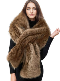 Thumbnail for Women's Faux Fur Shawl Long Scarf Neck Warmer Women Furry Shawl Wedding Bridal Jacket Formal Evening Party Shrug Accessories, Drestiny, Scarves, Shawls, One Size, United States, Canada, Australia, New Zealand, United Kingdom, Faux Fur Shawl, Faux Fur Wrap, Luxury Faux Fur Shawl, Wedding Guest Faux Fur Shawl, Black Faux Fur Shawl, Brown, Khaki, Black, White, Wine Red, Grey, Camel, Blue Fox, White Coffee Tip, Dark Blue, shopdrestiny.com