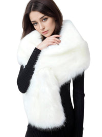 Thumbnail for Women's Faux Fur Shawl Long Scarf Neck Warmer Women Furry Shawl Wedding Bridal Jacket Formal Evening Party Shrug Accessories, Drestiny, Scarves, Shawls, One Size, United States, Canada, Australia, New Zealand, United Kingdom, Faux Fur Shawl, Faux Fur Wrap, Luxury Faux Fur Shawl, Wedding Guest Faux Fur Shawl, Black Faux Fur Shawl, Brown, Khaki, Black, White, Wine Red, Grey, Camel, Blue Fox, White Coffee Tip, Dark Blue, shopdrestiny.com