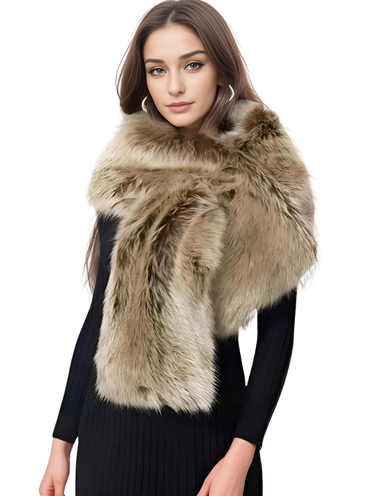 Women's Faux Fur Shawl Long Scarf Neck Warmer Women Furry Shawl Wedding Bridal Jacket Formal Evening Party Shrug Accessories, Drestiny, Scarves, Shawls, One Size, United States, Canada, Australia, New Zealand, United Kingdom, Faux Fur Shawl, Faux Fur Wrap, Luxury Faux Fur Shawl, Wedding Guest Faux Fur Shawl, Black Faux Fur Shawl, Brown, Khaki, Black, White, Wine Red, Grey, Camel, Blue Fox, White Coffee Tip, Dark Blue, shopdrestiny.com
