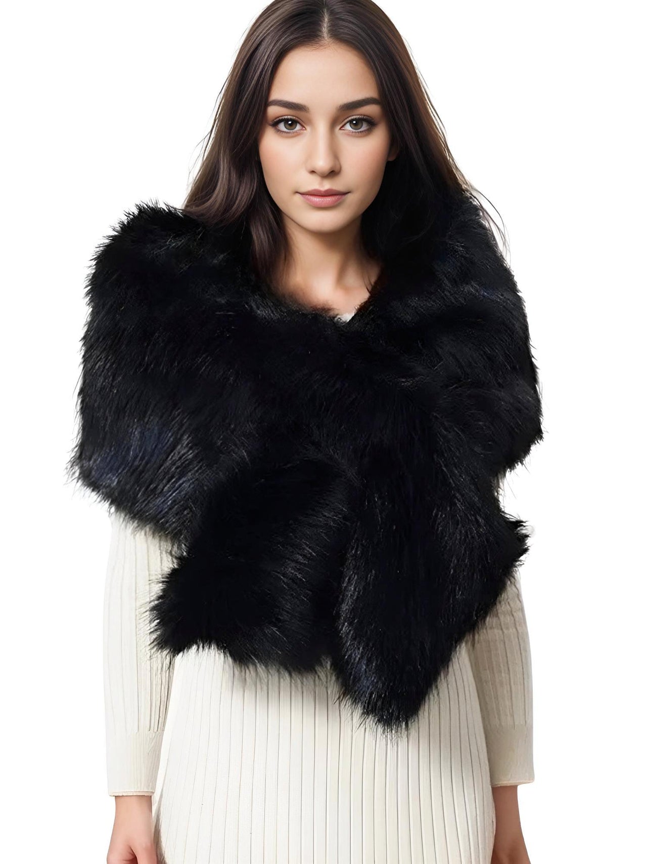 Women's Faux Fur Shawl Long Scarf Neck Warmer Women Furry Shawl Wedding Bridal Jacket Formal Evening Party Shrug Accessories, Drestiny, Scarves, Shawls, One Size, United States, Canada, Australia, New Zealand, United Kingdom, Faux Fur Shawl, Faux Fur Wrap, Luxury Faux Fur Shawl, Wedding Guest Faux Fur Shawl, Black Faux Fur Shawl, Brown, Khaki, Black, White, Wine Red, Grey, Camel, Blue Fox, White Coffee Tip, Dark Blue, shopdrestiny.com