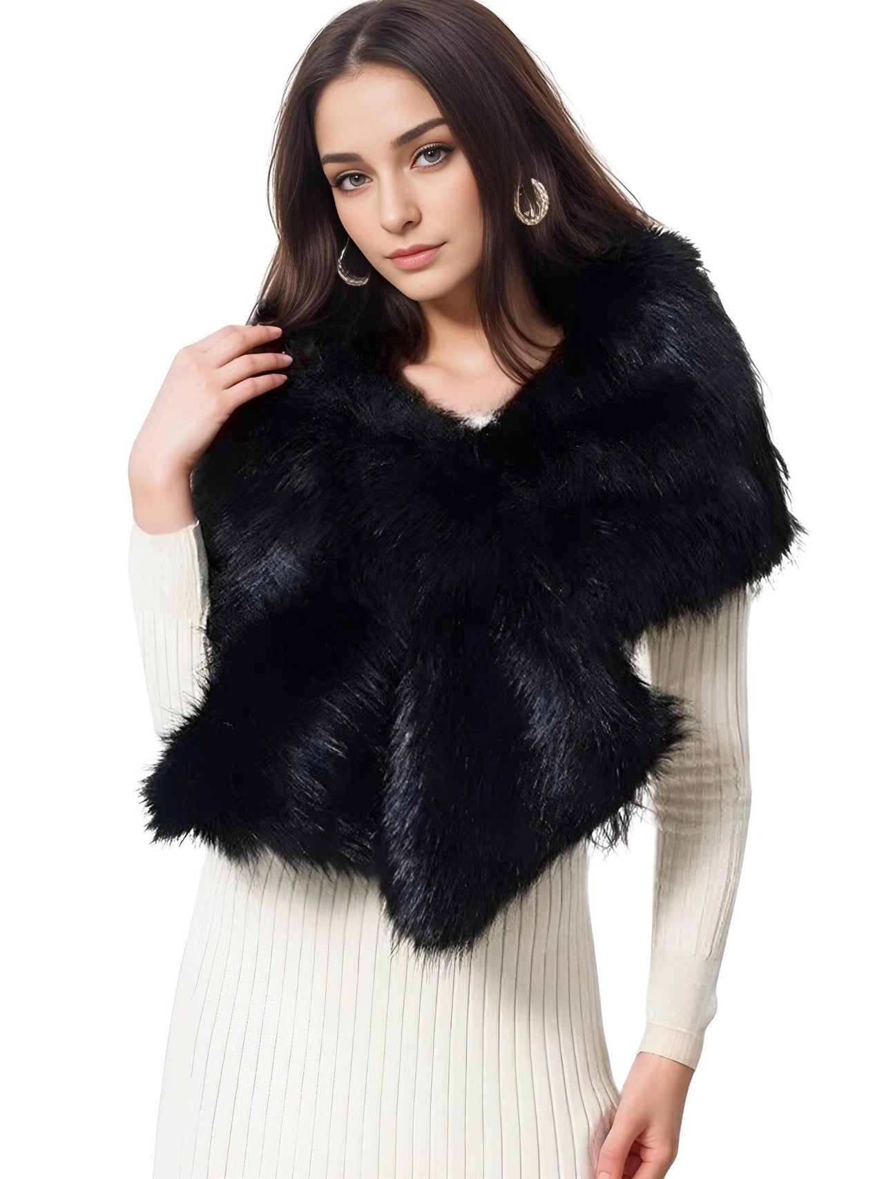 Women's Faux Fur Shawl Long Scarf Neck Warmer Women Furry Shawl Wedding Bridal Jacket Formal Evening Party Shrug Accessories, Drestiny, Scarves, Shawls, One Size, United States, Canada, Australia, New Zealand, United Kingdom, Faux Fur Shawl, Faux Fur Wrap, Luxury Faux Fur Shawl, Wedding Guest Faux Fur Shawl, Black Faux Fur Shawl, Brown, Khaki, Black, White, Wine Red, Grey, Camel, Blue Fox, White Coffee Tip, Dark Blue, shopdrestiny.com