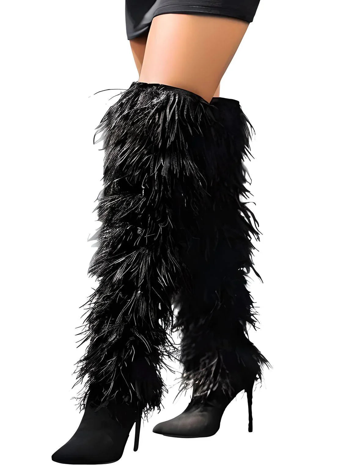 Women's Feather High Heel Boots -, Boots , Drestiny , 10, 10.5, 12, 13, 4.5, 5, 6, 6.5, 7.5, 8.5, 9, 9.5, Australia, Black, Blue, Boots, Heels, High Heels, New Zealand, United Kingdom, United States, White , Drestiny , www.shopdrestiny.com