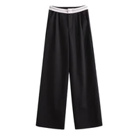 Thumbnail for Black wide-leg pants with a white waistband on a white background