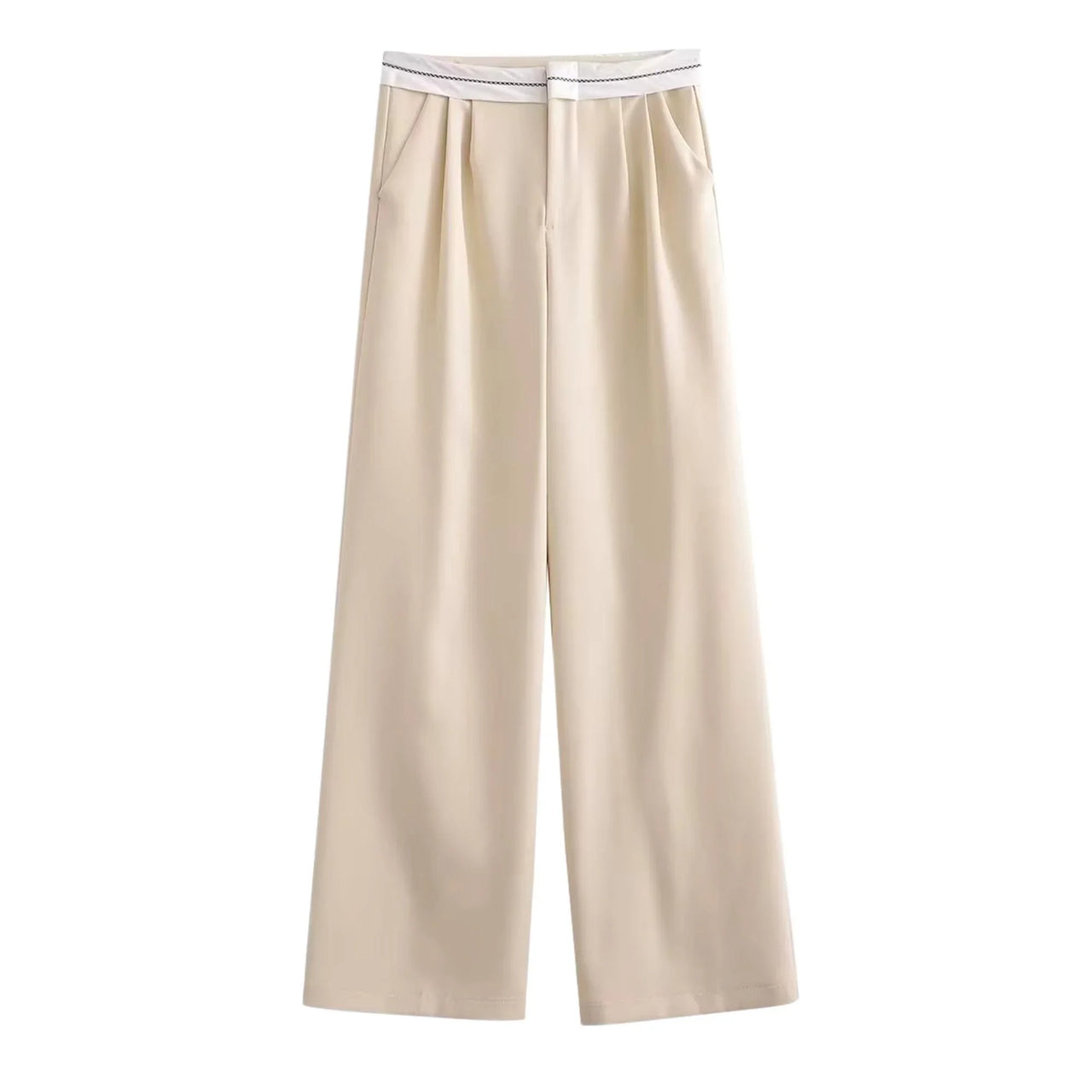 Beige wide-leg pants on a white background