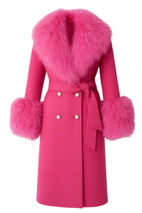 Thumbnail for Pink coat with fur accents on a white background
