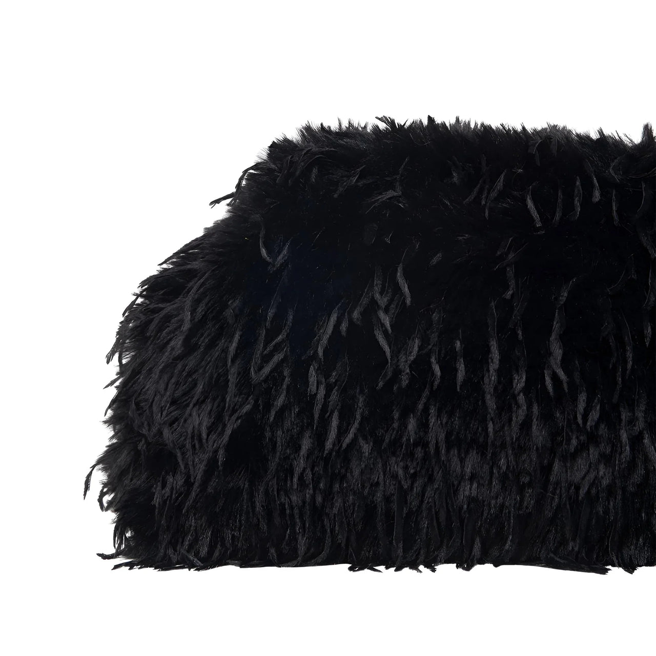 Close-up of a black fluffy pillow on a white background