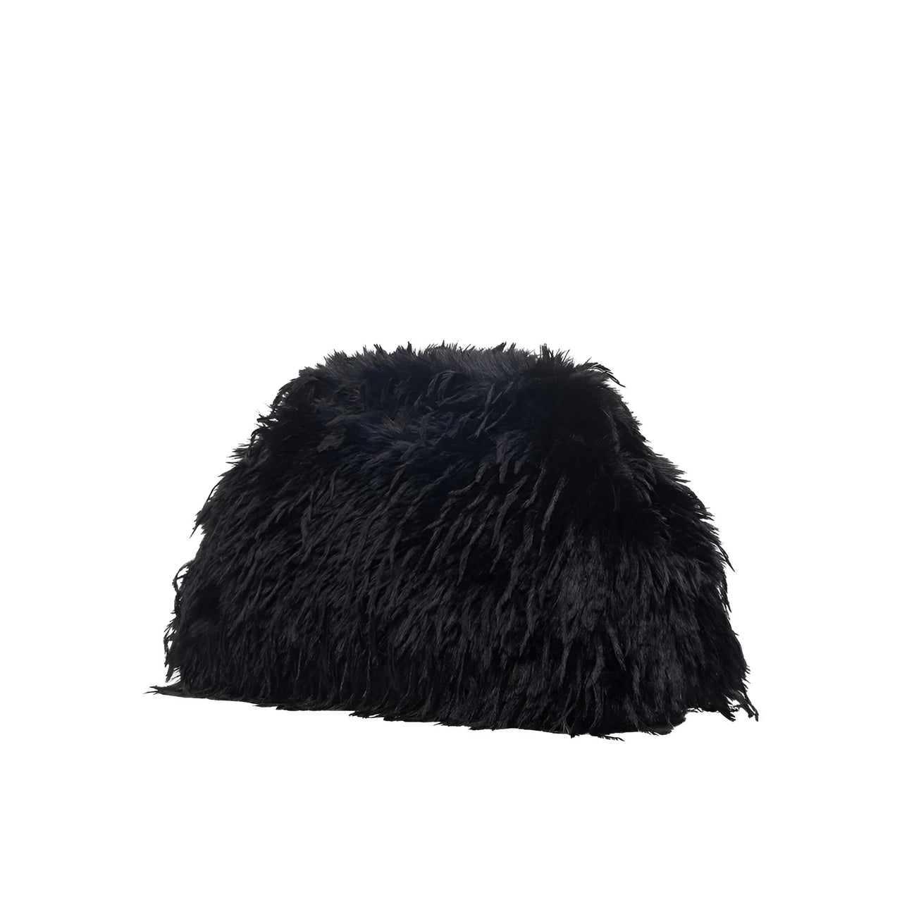Black fluffy pillow on a white background