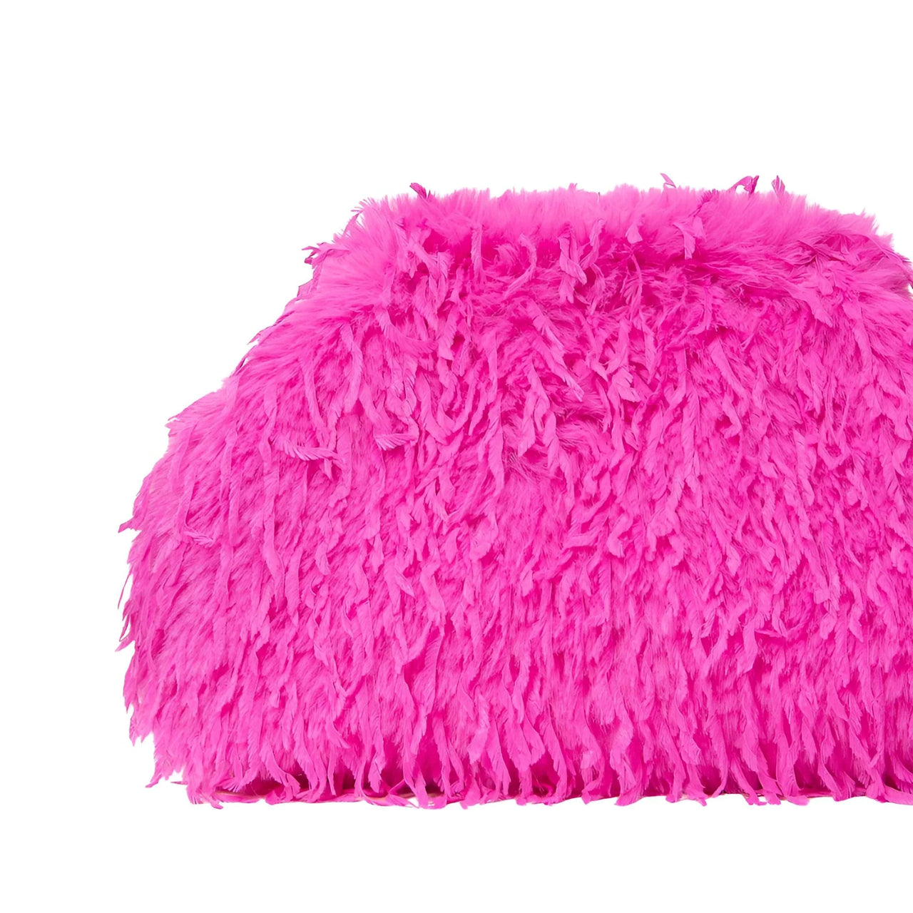 Pink fluffy pillow on a white background