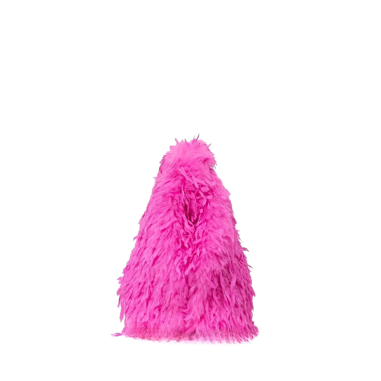Pink feathered object on a white background