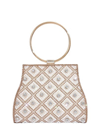 Thumbnail for Gold beaded handbag with gold ring handle on white background