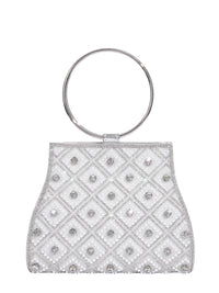 Thumbnail for Silver handbag with diamond pattern and rhinestones on a white background