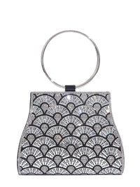 Thumbnail for Black and silver patterned handbag with a ring handle on a white background
